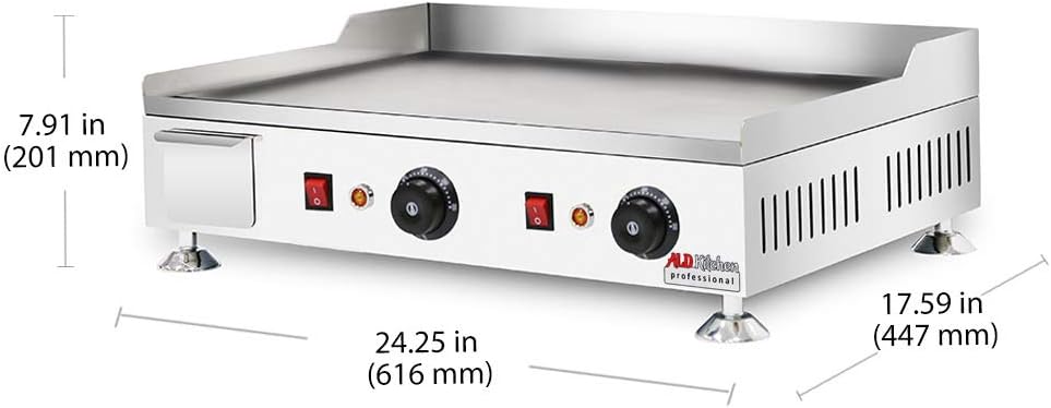ALDKitchen Flat Top Griddle | Teppanyaki Grill with Dual Thermostat | No plug | 110V (24.25' x 17.59')