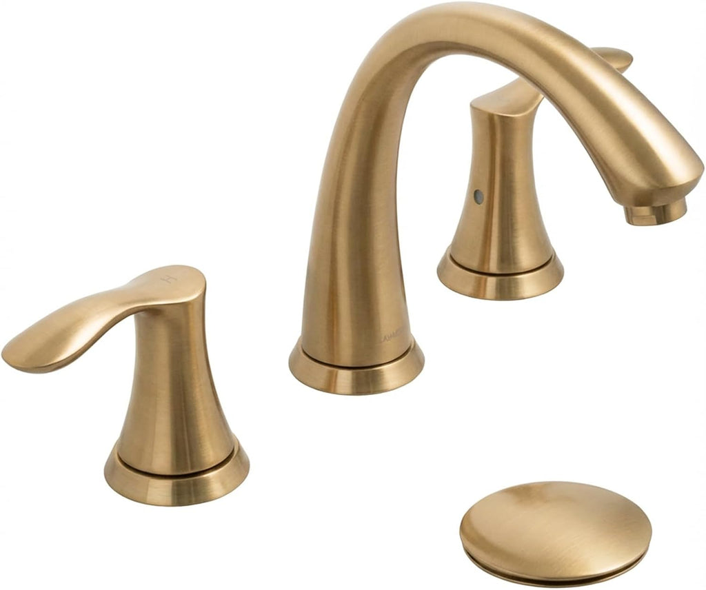Lava Odoro Valenvoir Champagne Gold Bathroom Faucet for Sink 3 Hole, Gold 8 inch Widespread Bathroom Faucet 2 Handle Bathroom Sink Faucet for Vanity with Drain Assembly Supply line, BF405-CB