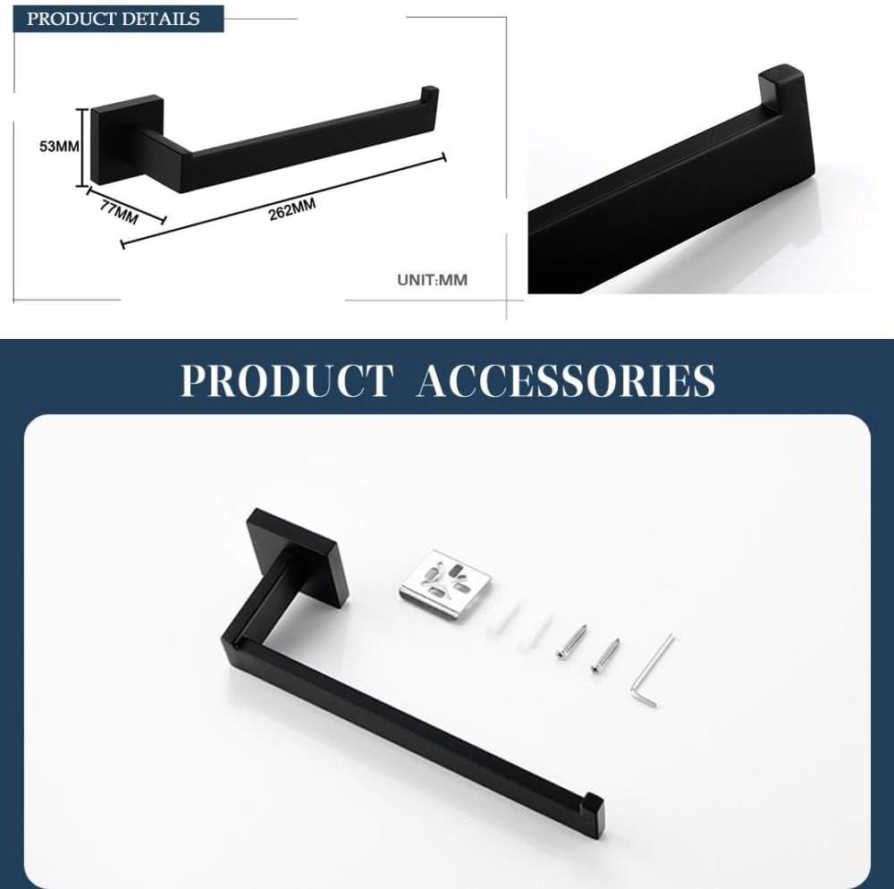 Black Bathroom Accessories Stainless Steel Set Wall Rack Towel Rack Towel Rack Tissue Holder Clothes Hook Toilet Brush Pendant,2 PCS Towel Ring