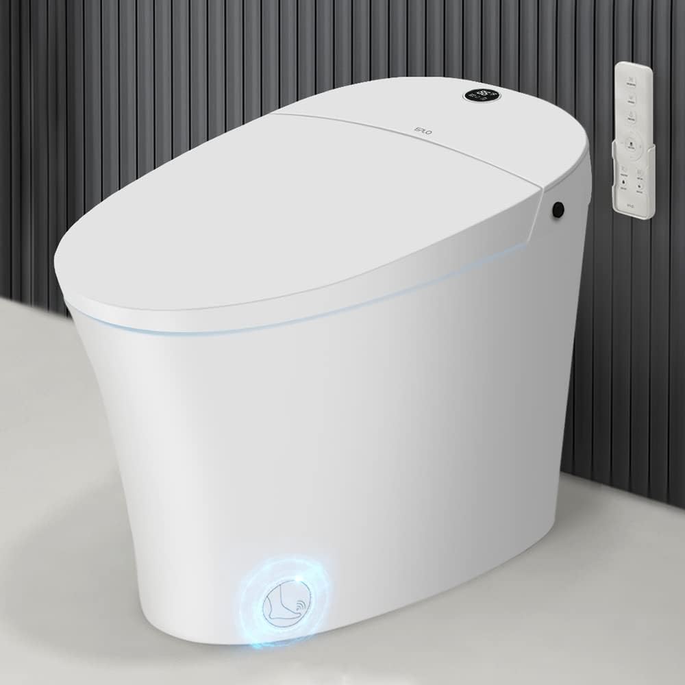 EPLO Smart Toilet,One Piece Bidet for Bathrooms,Modern Elongated Toilet with Multiple Washing,Warm Water,Dual Auto Flush,Foot Sensor Flush,Heated Seat,Electric Tankless Toilets with LED Display E16