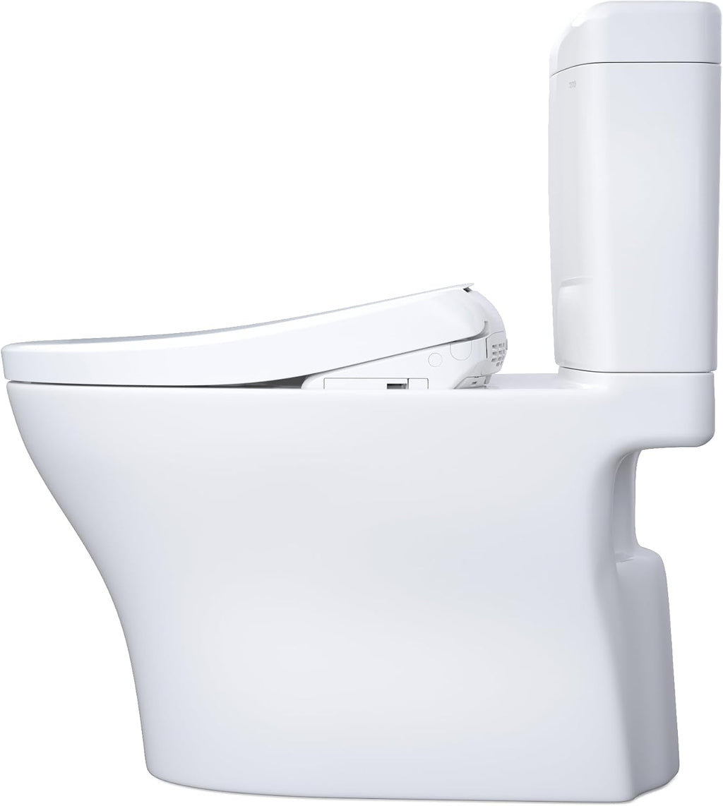 TOTO® WASHLET®+ Aquia IV® Cube Two-Piece Elongated Dual Flush 1.28 and 0.9 GPF Toilet with S7 Contemporary Bidet Seat, Cotton White - MW4364726CEMFGN#01