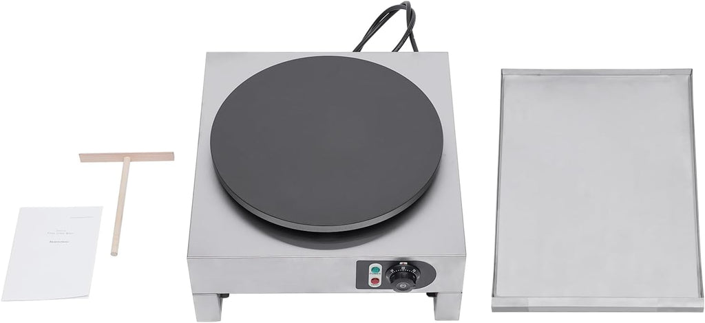 Electric Crepe Pancake Maker, 16 Inch Cast Iron Baking Pan Crepe Griddle Electric Crepe Machine Maker, Nonstick Commercial Crepe Maker, Temp. Range 122-572℉ for Crepes, Tortillas, Blintzes