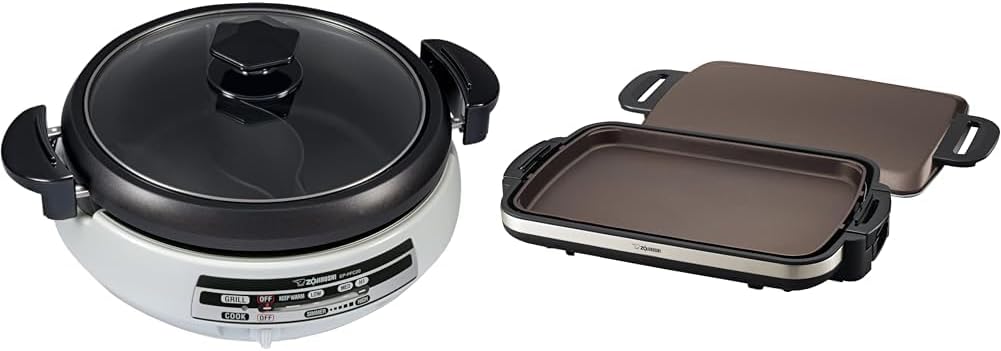 Zojirushi EP-PFC20HA, Gourmet d'Expert® Electric Skillet for Yin Yang Hot Pot & EA-DCC10 Gourmet Sizzler Electric Griddle,Stainless Brown Extra Large