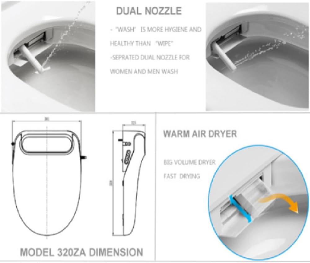 Cascada Premium Elongated White Smart Bidet Toilet Seat | Heated Seat, Warm Air Dryer, and Customizable Wash Settings