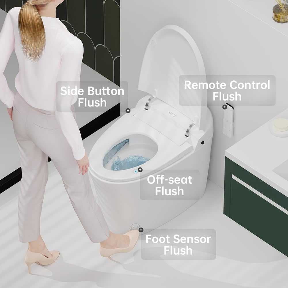 EPLO Smart Toilet,Bidet Toilet Pump-assisted,Blackout Flush,Heated Seat,Dual Auto Flush,Warm Water,Foot Sensor Operation,Modern Tankless Elongated Toilets with LED Display for Bathrooms E16BP