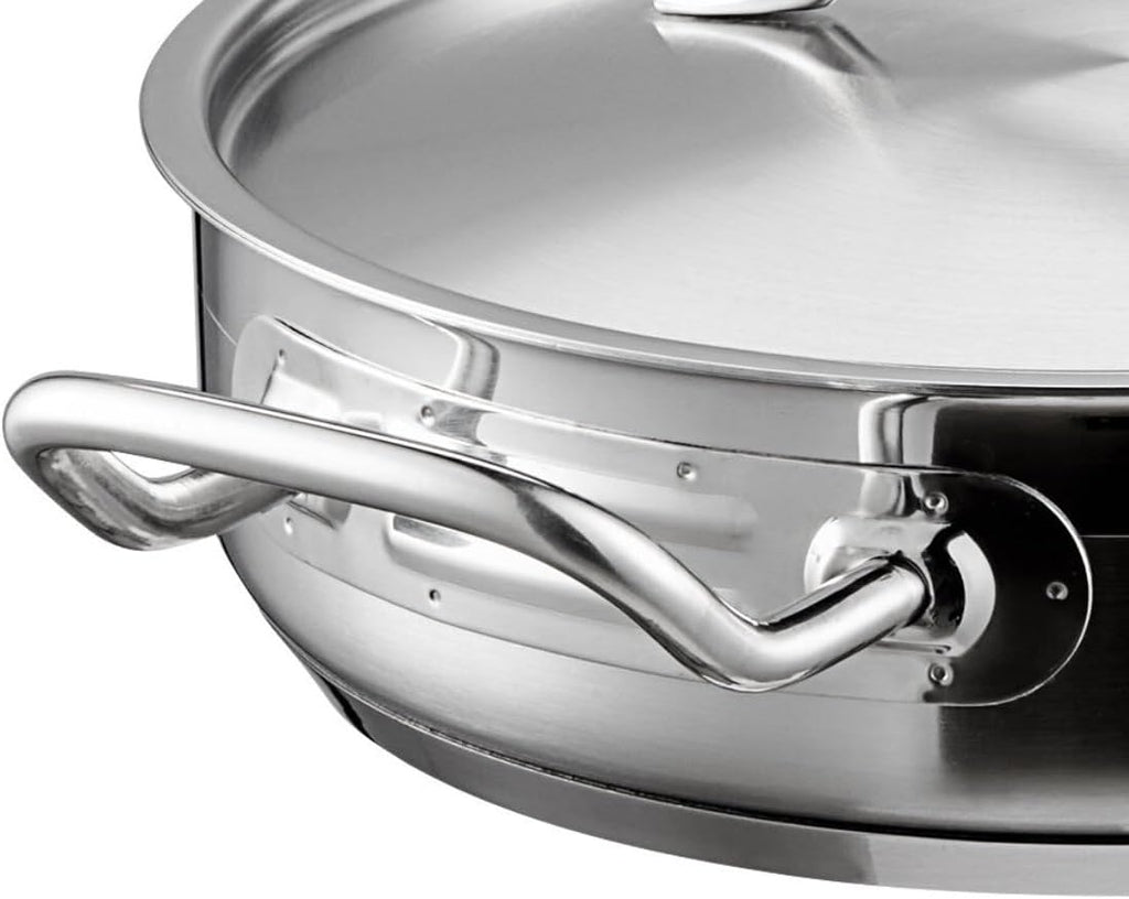 Soro Essentials- 5 qt. Stainless Steel Saute Pan with Helper Handle and Cover- Encapsulated 4mm Base Deep Frying Pan Chef Cooking Pan Large Frying Pans Skillet Cookware for Home and Restaurant