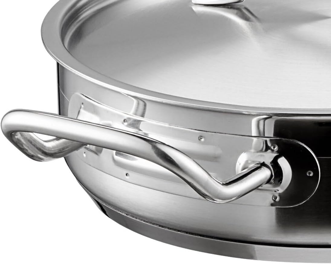 Soro Essentials- 5 qt. Stainless Steel Saute Pan with Helper Handle and Cover- Encapsulated 4mm Base Deep Frying Pan Chef Cooking Pan Large Frying Pans Skillet Cookware for Home and Restaurant