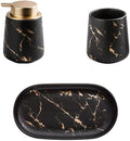 3 Pieces Marble Bathroom Accessories Set Including Soap Dispenser Tray Rinse Cup - for Home Hotel Black One Size (Black Size)