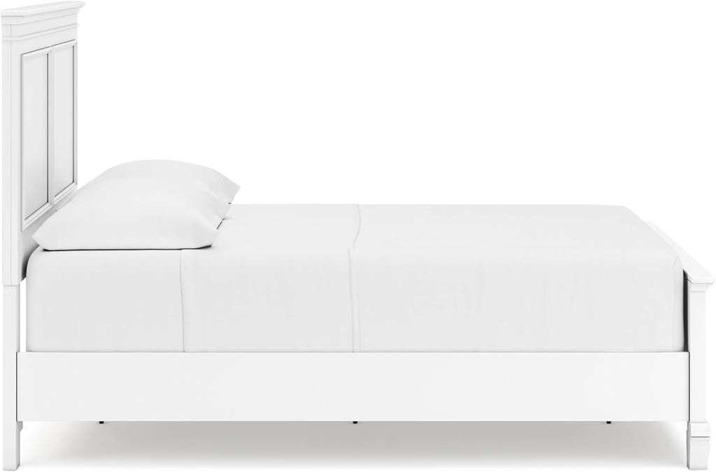 Signature Design by Ashley Fortman Transitional Full Panel Bed with Tapered Feet, Foundation or Box Spring Needed, White
