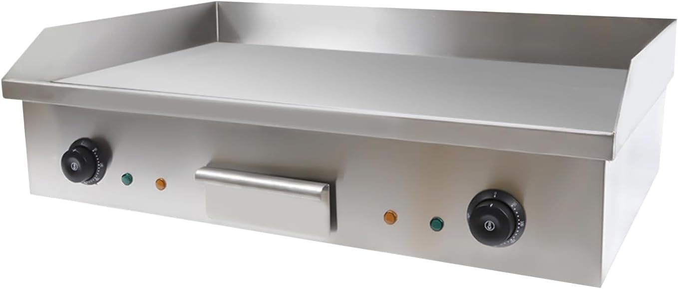 110v 3000w Commercial Electric Griddle, Double Control Electric Griddle Cooktop Electric Flat Top Grill Countertop Griddle Stainless Steel Teppanyaki Grill for Pancakes Crispy Bacon