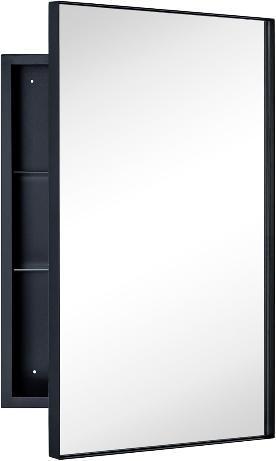 TEHOME Recessed Mount 16x26'' Squared Rectangle Matt Black Bathroom Medicine Cabinet with Mirror Black Metal Framed Rectanglular Medicine Cabinet 2 Adjustable Glass Shelves