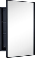 TEHOME Recessed Mount 16x26'' Squared Rectangle Matt Black Bathroom Medicine Cabinet with Mirror Black Metal Framed Rectanglular Medicine Cabinet 2 Adjustable Glass Shelves