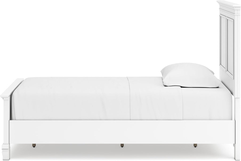 Signature Design by Ashley Fortman Transitional Twin Panel Bed with Tapered Feet, Foundation or Box Spring Needed, White
