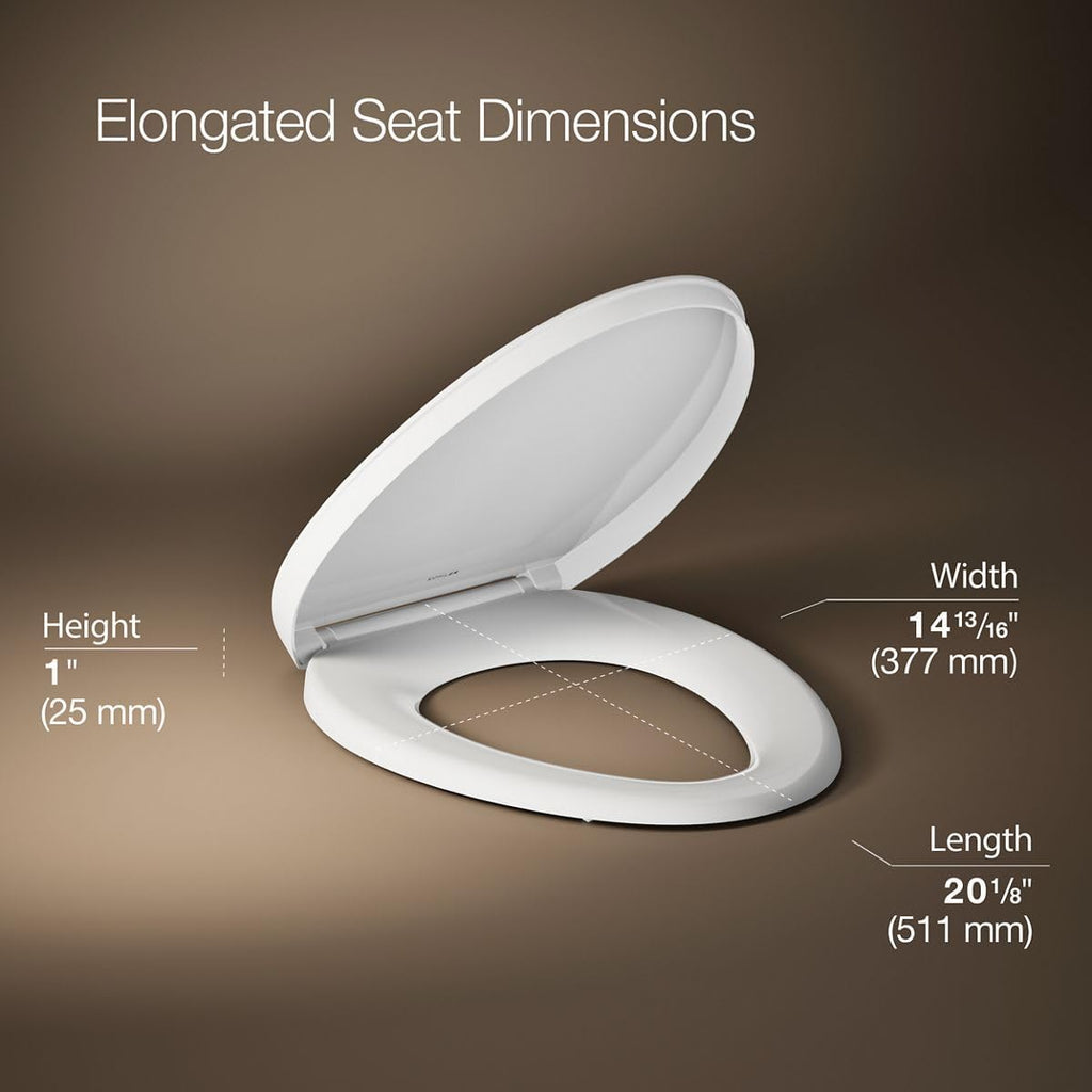 KOHLER K-26801-0 Impro ReadyLatch Quiet Close Elongated Toilet Seat, White Toilet Seat, Grip-Tight Bumpers, New Home Essentials, Slam Prevention (Pack of 2)