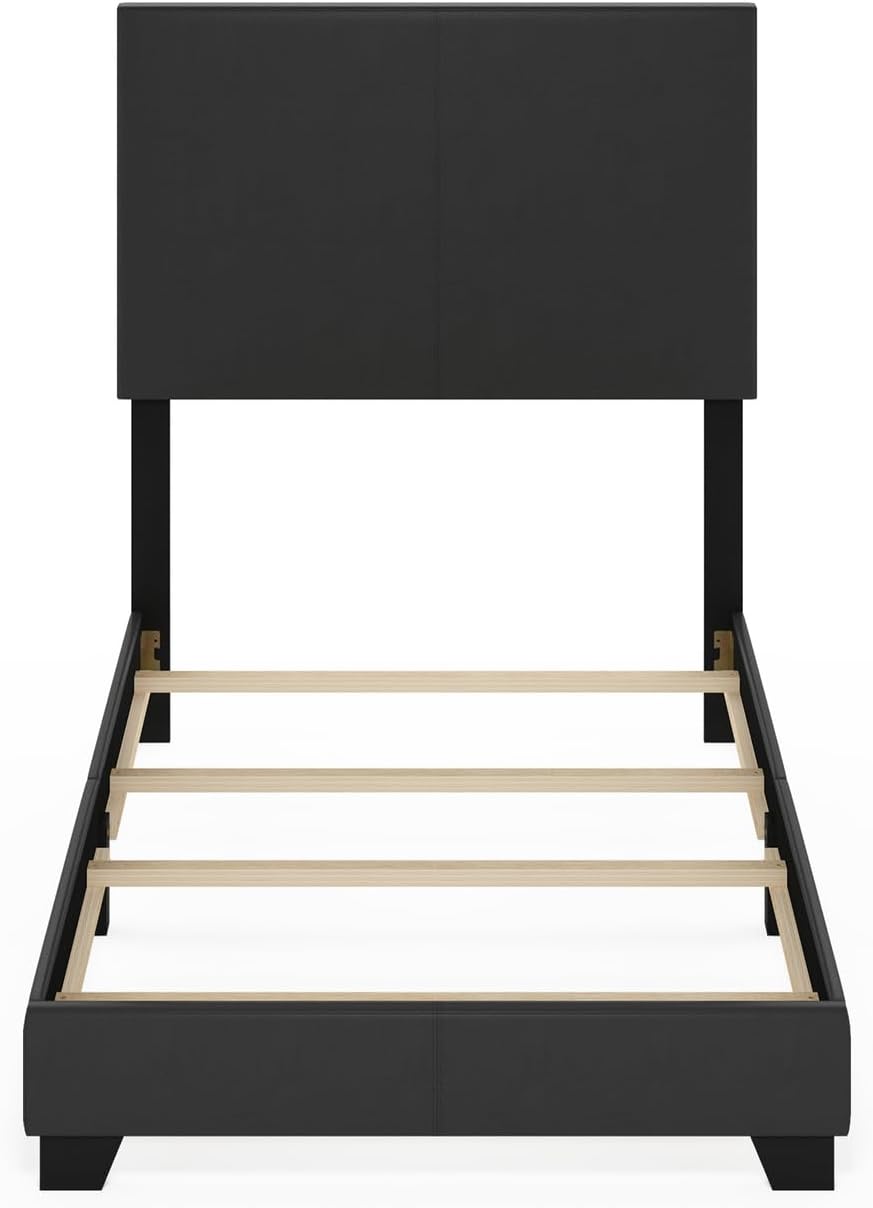 Furinno Pessac Upholstered Bed Frame, Black PU Leather, Twin XL