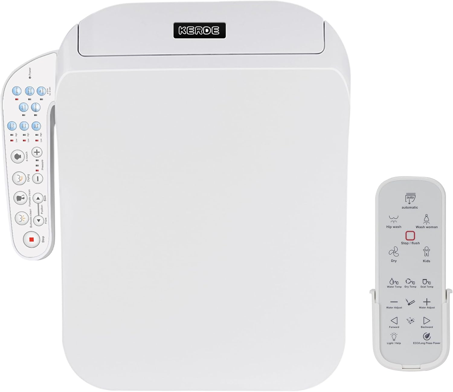 KERDE F30B Square Electric Bidet Toilet Seat - Heated Seat, Warm Water Cleansing, Air Dryer, Adjustable Nozzle, Remote Control, Energy Saving, Easy Installation for Square Toilets
