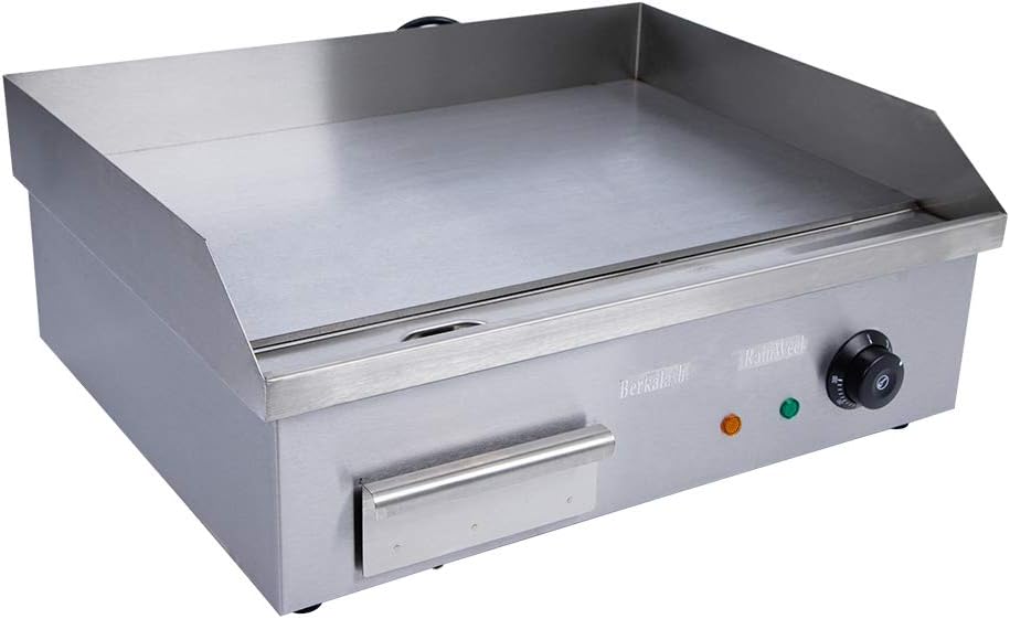Commercial Flat Top Griddle, 3000W Electric Teppanyaki Griddle Nonstick Stainless Steel Countertop Grill with Adjustable Thermostatic Control 122°F-572°F 21.6'x13.8'(NO PLUG)