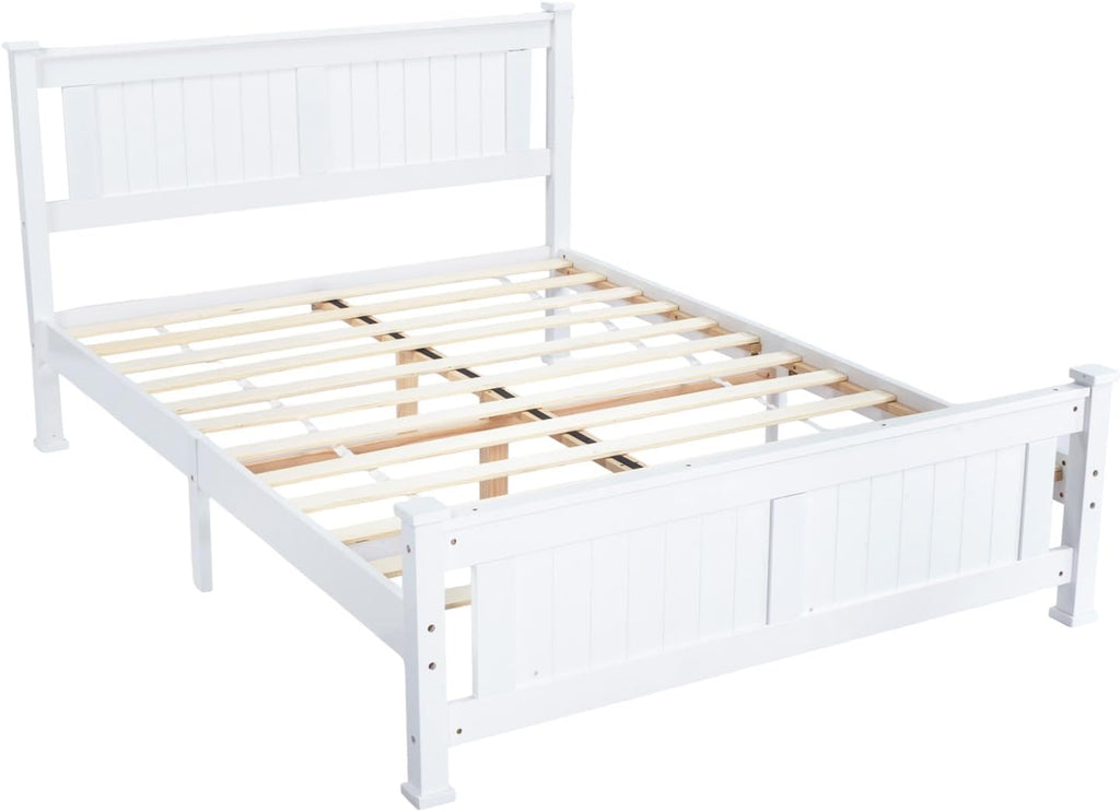 VINGLI Full Size Solid Wood Bed with Headboard, Sturdy & Durable Construction,Modern Minimalist Panel Platform Bed with Strong Support for Kids,Adults & Guests,Sleigh Bed,Crisp White