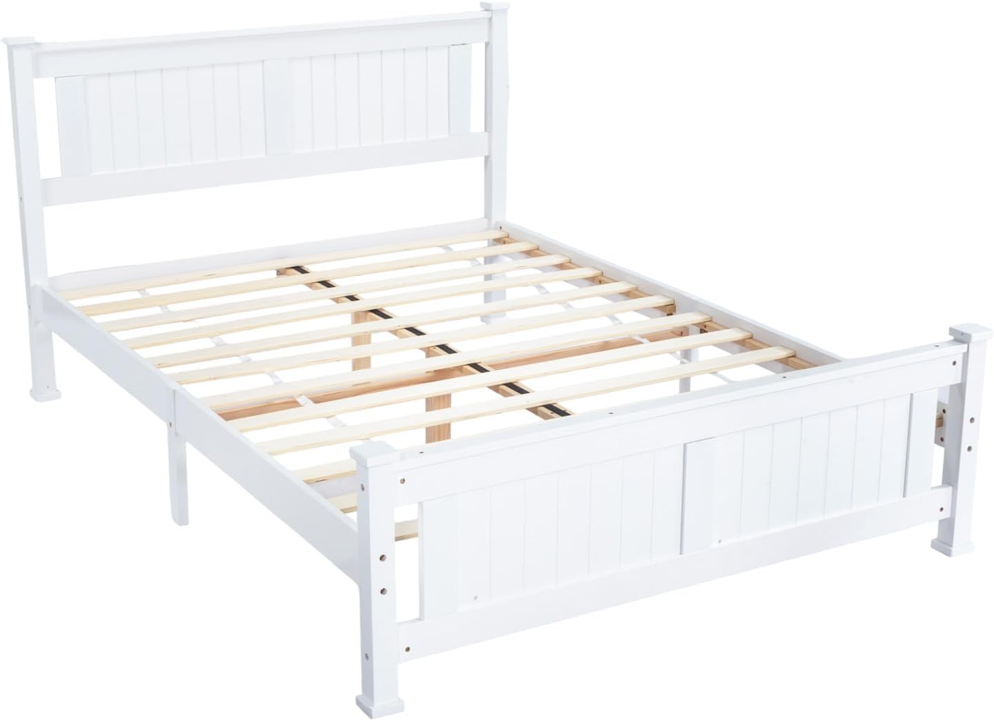 VINGLI Queen Bed Frame with Headboard Wood Platform Panel Bed,Heavy Duty Bed Slat No Box Spring Needed, White