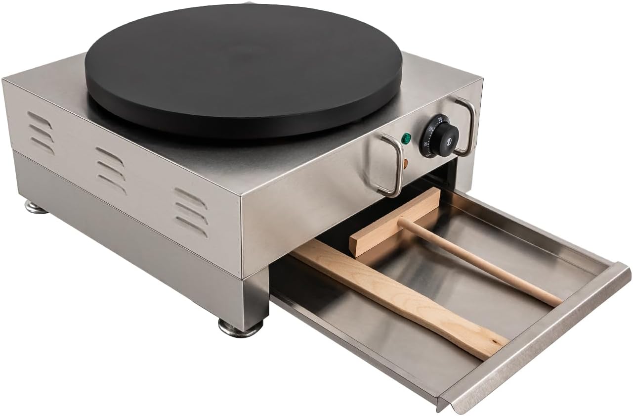 Electric Crepe Maker,16 Inch Large Pancake Machine Crepes Griddle With Wooden Spreader,2200W Stainless Steel Crepe Maker for Kitchens,Restaurants