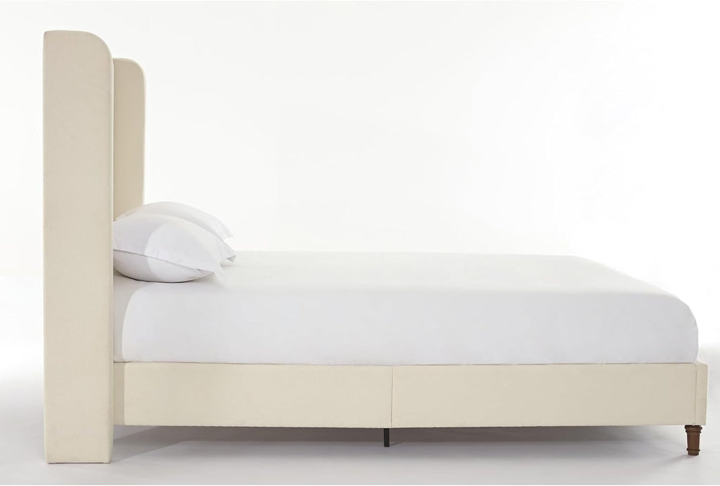 Upholstered Bed Frame King Size, 54' Tall Headboard Wingback Upholstered Platform Bed Frame for Adults Bedroom Strong Wood Slats Support/No Box Spring Needed/Easy Assembly, Beige