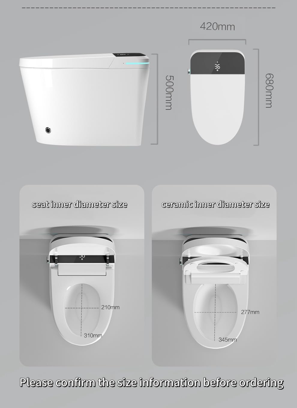 SouNor 12'Rough-in Tankless Smart Toilet with Blue Light Strip,LED Display Warm Air Drying, Heated Bidet Seat,Foot Sensor Flush,Wireless Remote Control,Warm Water Wash,Self-cleaning,Ceramic,White.