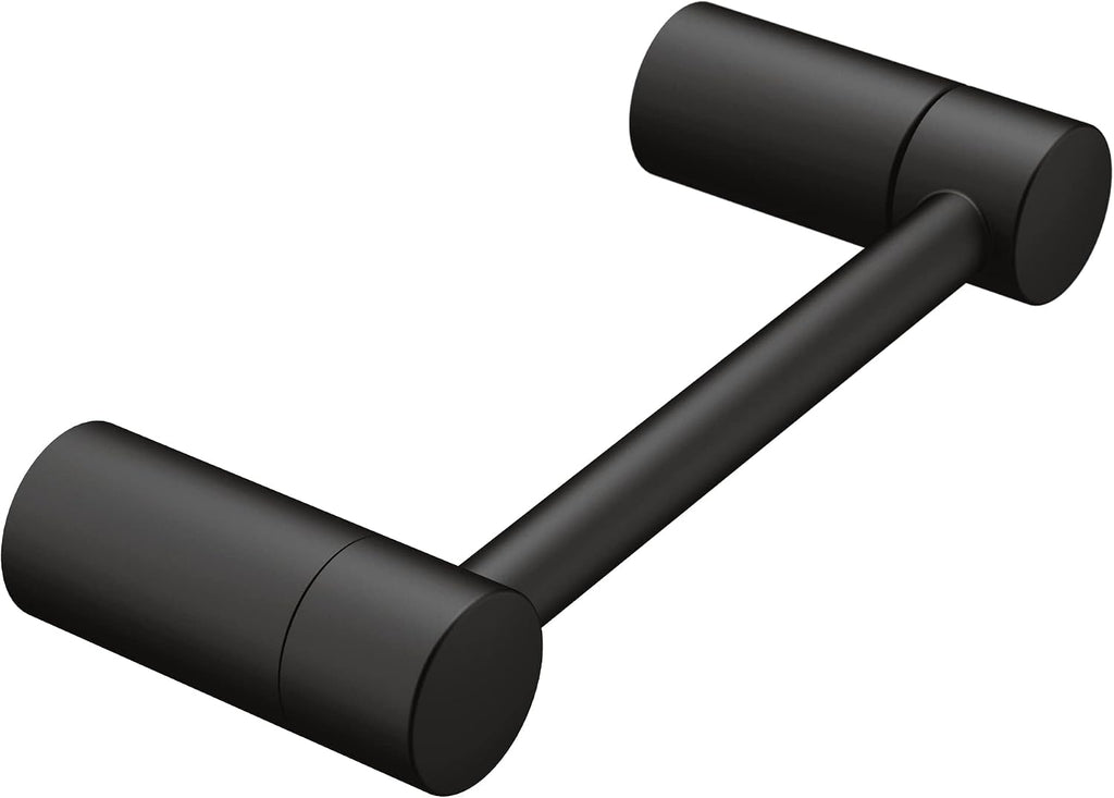 Moen Align Matte Black Accessories Bundle Featuring Modern 24inch Bathroom Towel Bar, Robe Hook, Wall Mounted Double Post Pivoting Toilet Paper Holder, and 9inch Hand-Towel Bar