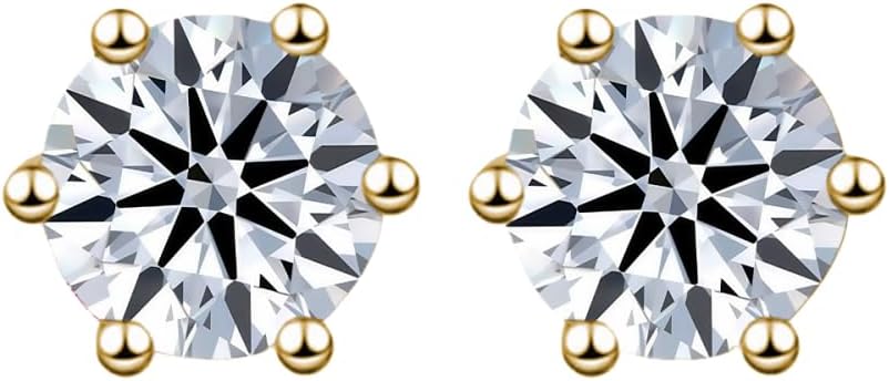 0.3/0.5/1 Carat Lab-Grown Diamond Stud Earrings for Women| S925 Sterling Silver Studs | Hypoallergenic Fine Jewelry | 6-Prong Basket, Push Back Nut | VVS2/VS1/VVS Clarity, D Color, Round Cut,