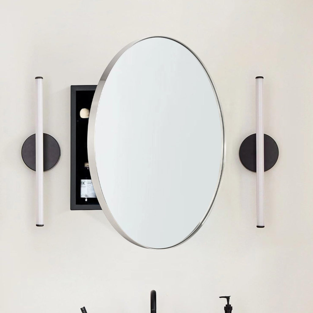 Surface Mount Brushed Nickel Round CircleBathroom Medicine Cabinet with Mirror Circlular Shaped Stainless Steel Metal Framed Medicine Cabinets Bathroom Cabinet with Mirror 24'' Diameter