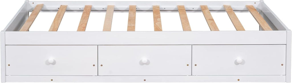 Merax Twin Size Platform Storage Bed with 3 Drawers,White