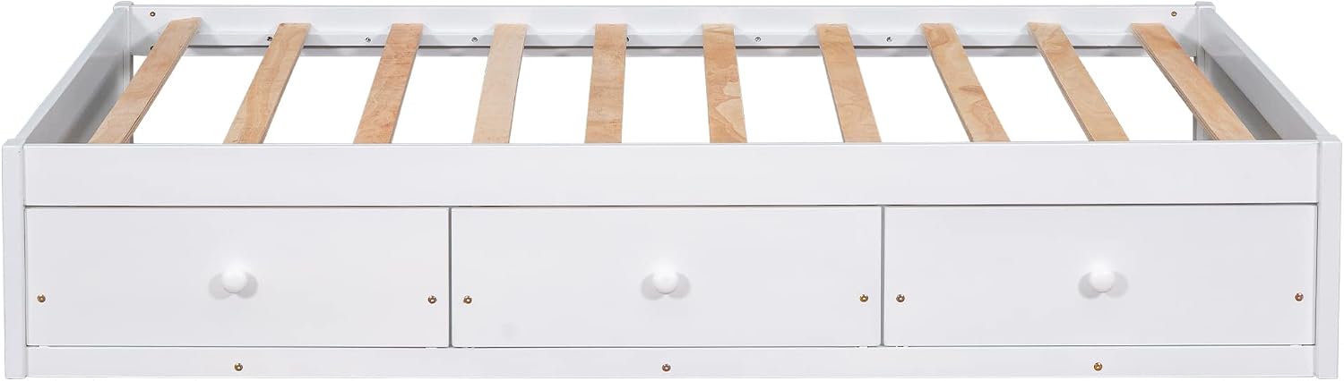 Merax Twin Size Platform Storage Bed with 3 Drawers,White