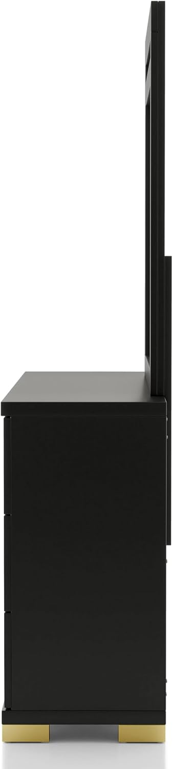 Furniture of America Ansten Modern Wood 5-Piece Platform Bedroom Set with Gold Trim, Underbed LED, Dust Proof Cases, Bracketed Metal Legs, No Box Spring Needed, Full, Black