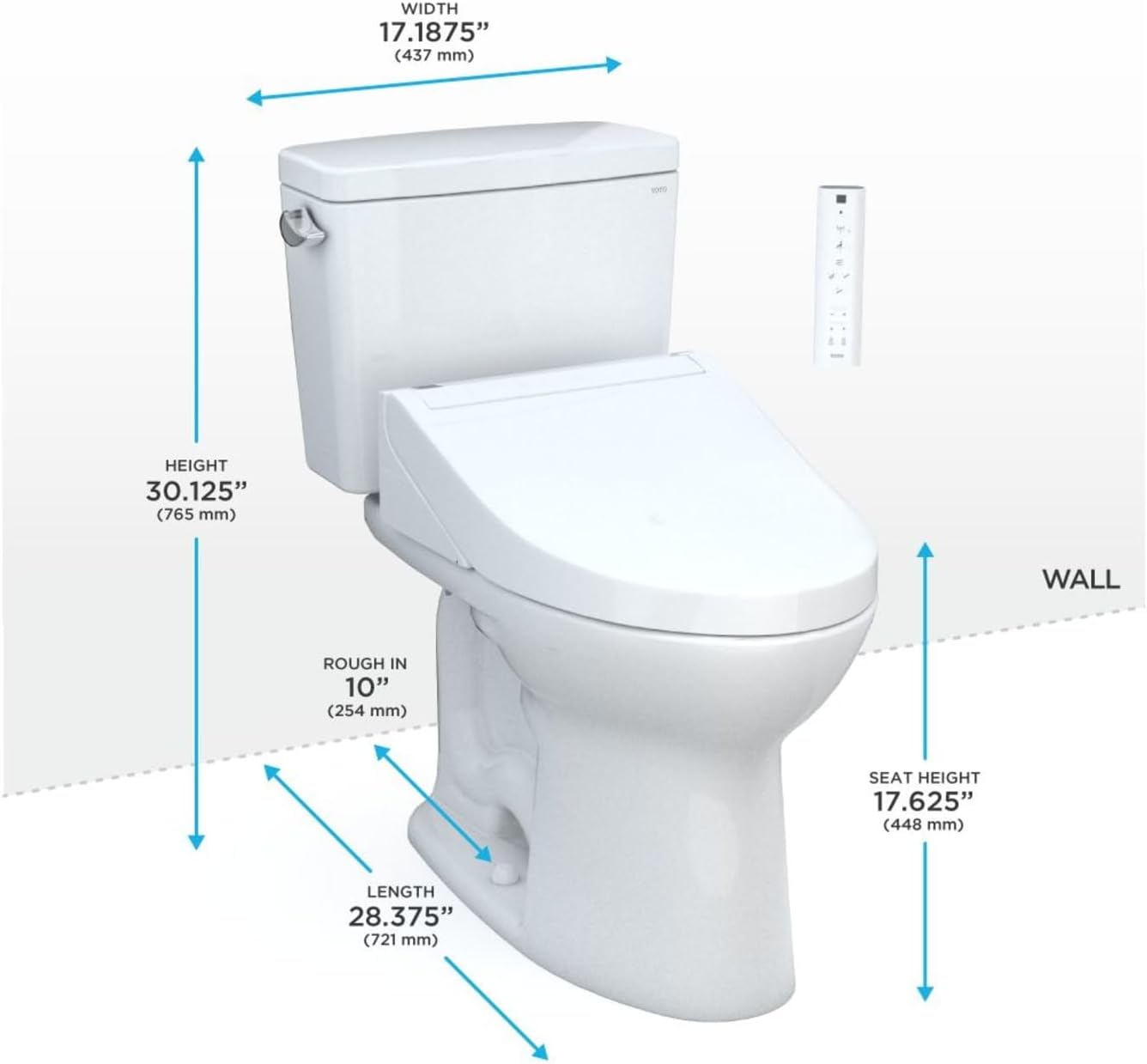 TOTO Drake WASHLET+ Two-Piece Elongated 1.6 GPF Universal Height TORNADO FLUSH Toilet with C5 Bidet Seat, 10 Inch Rough-In, Cotton White - MW7763084CSFG.10#01