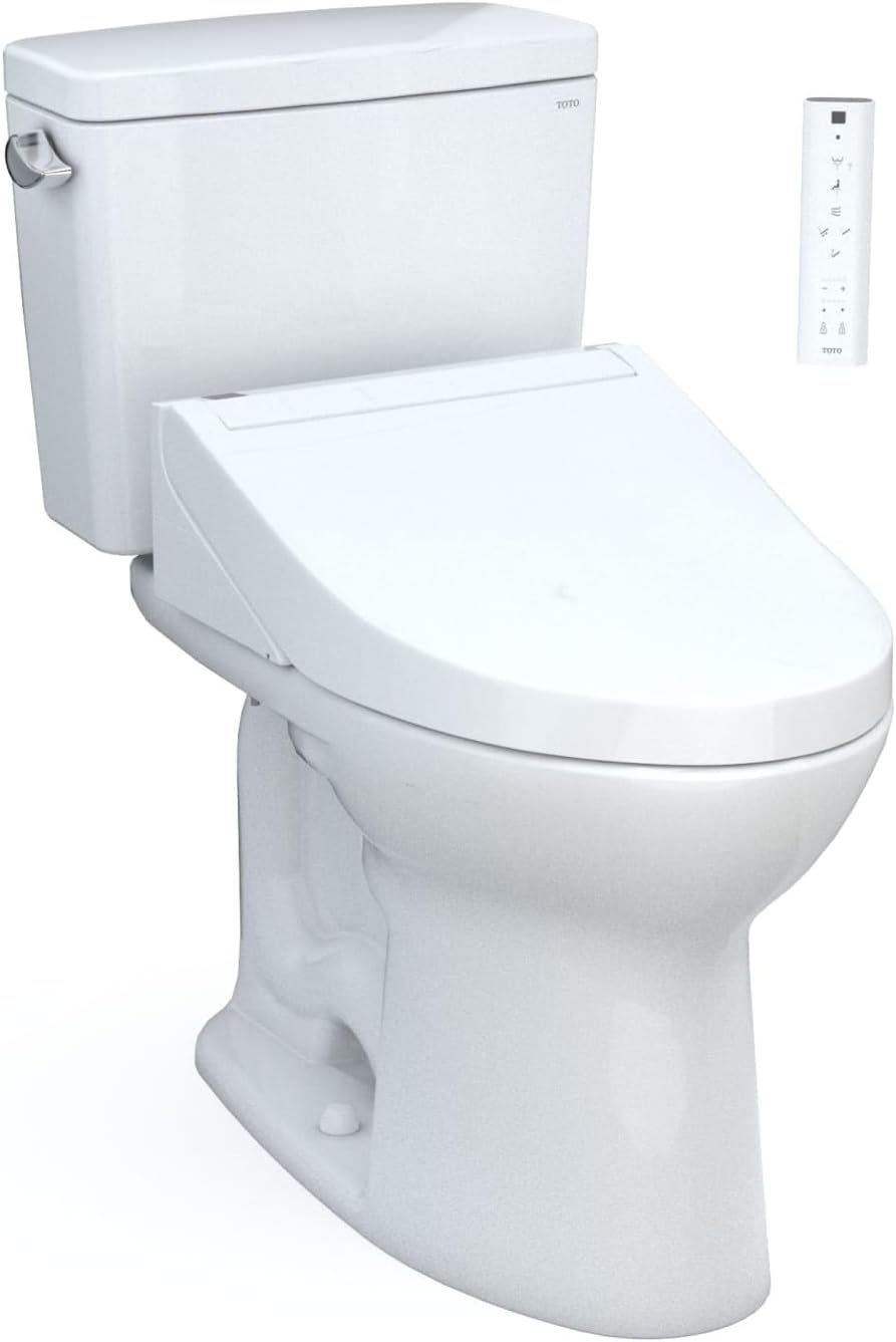 TOTO Drake WASHLET+ Two-Piece Elongated 1.6 GPF Universal Height TORNADO FLUSH Toilet with C5 Bidet Seat, 10 Inch Rough-In, Cotton White - MW7763084CSFG.10#01