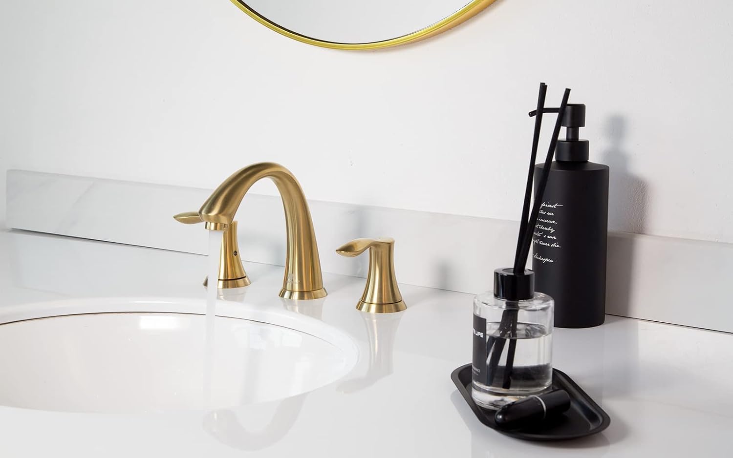 Lava Odoro Valenvoir Gold Bathroom Faucet for Sink 3 Hole, Brushed Gold 8 inch Widespread Bathroom Faucet 2 Handle Bathroom Sink Faucet for Vanity with Drain Assembly Supply line, BF405-SG