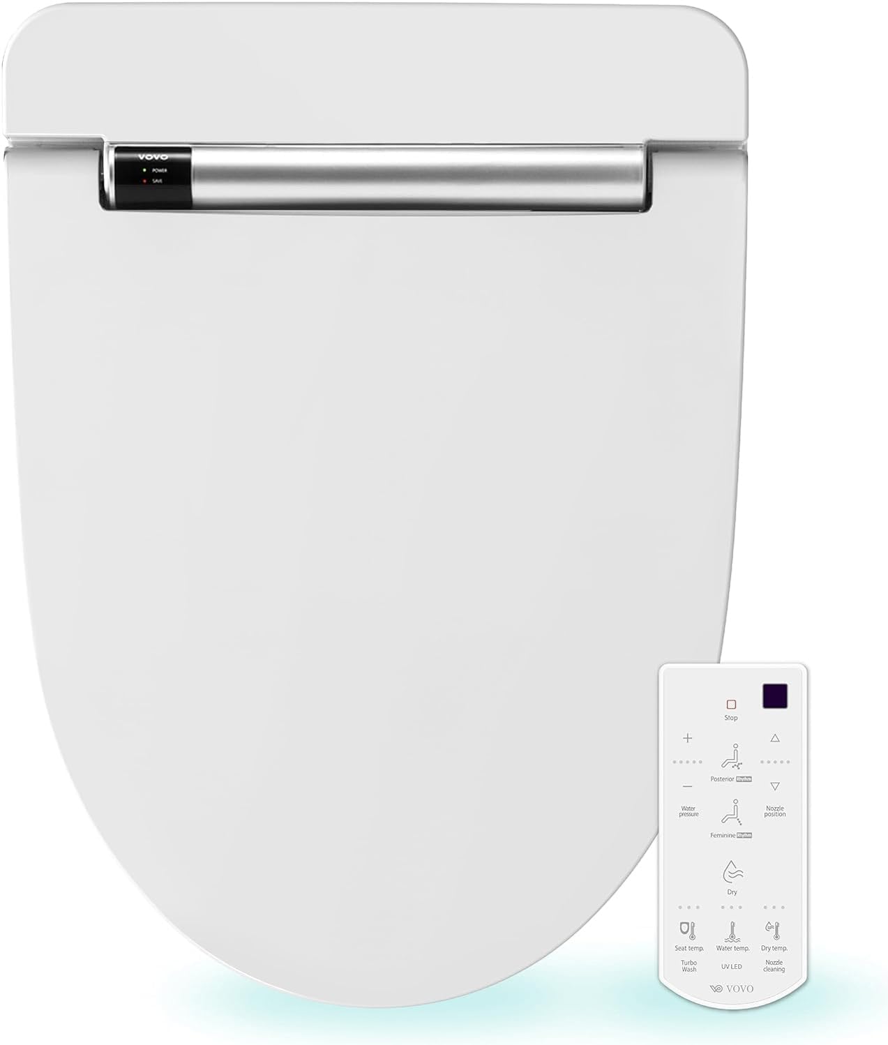 VOVO VB-4000SE Elongated Bidet Toilet Seat, Warm Water, LED Light, Heated Seat, White, Deodorizer, Dryer, Stainless Steel Nozzle, Made in Korea