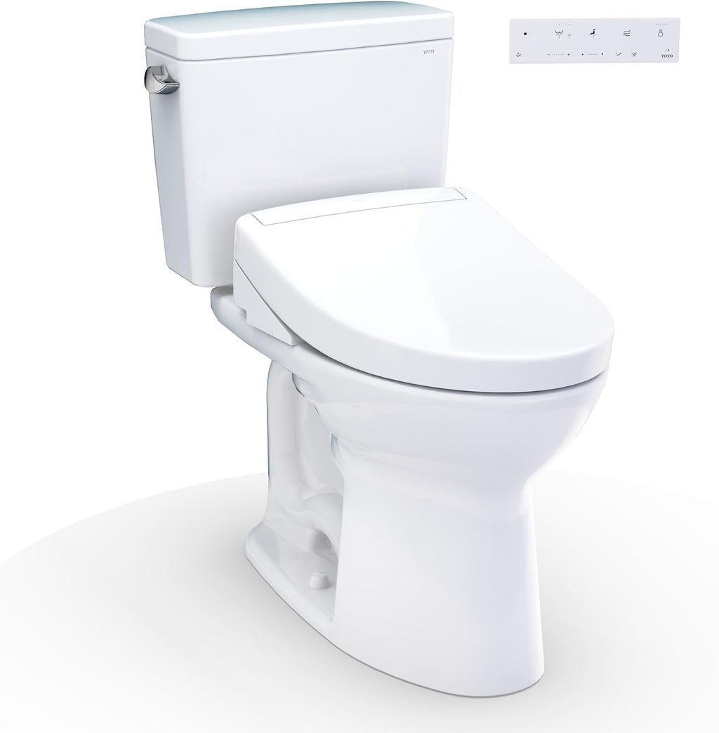 TOTO® Drake® WASHLET®+ Two-Piece Elongated 1.6 GPF Universal Height TORNADO FLUSH® Toilet with S5 Bidet Seat, Cotton White - MW7763446CSFG#01