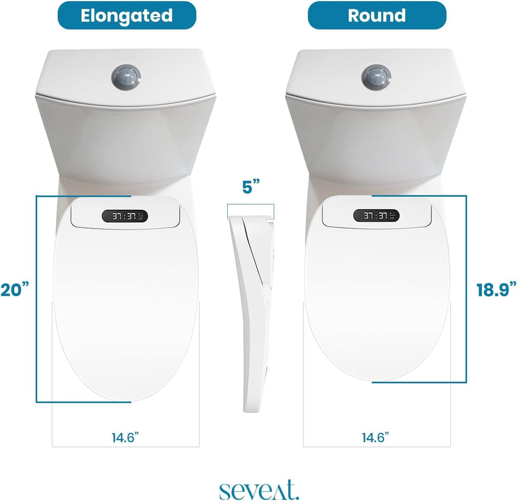 Electric Heated Bidet Toilet Seat – Instant Warm Water, Dryer, Feminine and Rear Wash | Wireless Remote | Self-Cleaning Nozzle | LED Temperature Display | Bathroom Comfort and Hygiene (Rounded)