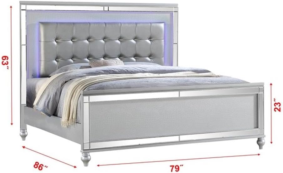 Sterling King 4 PC LED Bedroom Set Made with Wood in Silver