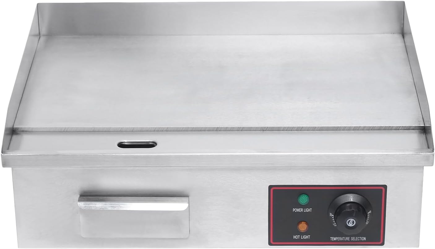 1600W Flat Top Grill Commercial Electric Griddle Adjustable Thermostatic Control Countertop Stainless Steel Restaurant Teppanyaki Cooking Stove for Outdoor Kitchen,Silver