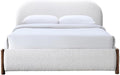 Pemberly Row Upholstered Platform King Bed, White Cream Bouclé Fabric, Solid Wood Legs, Durable Slat Base, No Box Spring Required, Modern Design, 38.2' H x 85.3' W x 87.8' D, Cozy Bedroom Furniture
