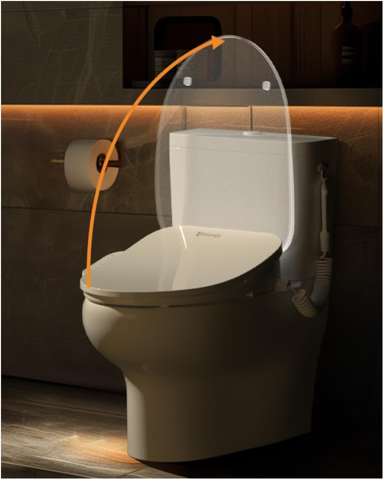 DC01 iCleaningo Electric Bidet Toilet Seat, Side Panel Control, Instant Heating, Warm Water Wash, Heated Seat, Warm Air Dry, Auto Open & Close Lid, 360° Handheld Sprayer, Elongated, Remote