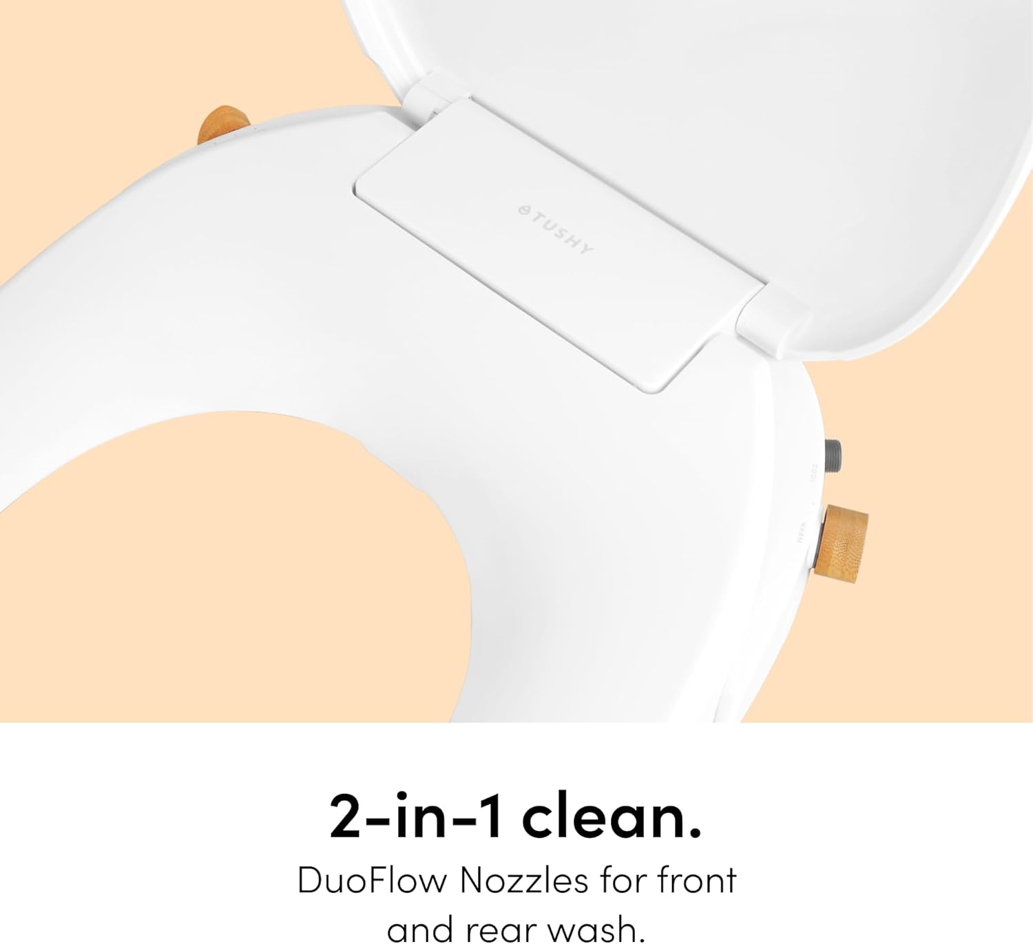 TUSHY Oasis Non-Electric Warm Water Bidet Seat (Elongated): Self-Cleaning Dual Nozzles, Adjustable Temp & Pressure (10-Min DIY Install, Soft-Close Lid, Sleek Design), Spa-Like Comfort, Platinum Knob