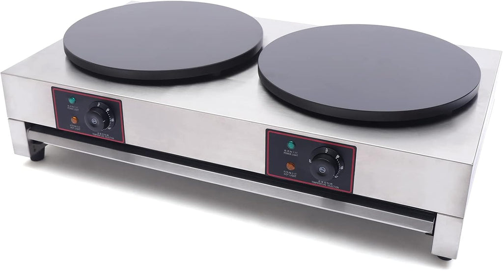 16 Inch Electric Crepe Maker, 2x1700W Commercial Crepe Maker Double Head Electric Crepe Griddle Blintzes Maker, Large Commercial Crepe Machine 122°F-572°F Temp. Range for Blintzes, Crepes