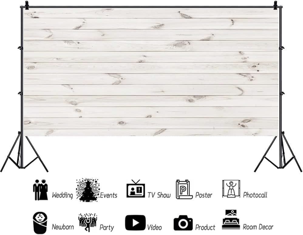 AOFOTO 20x10ft White Wood Photography Backdrop Rustic Wooden Board Plank Hardwood Background Wall Floor Still Life Shooting Decor Kids Baby Adult Portrait Photoshoot Props Birthday Party Supplies