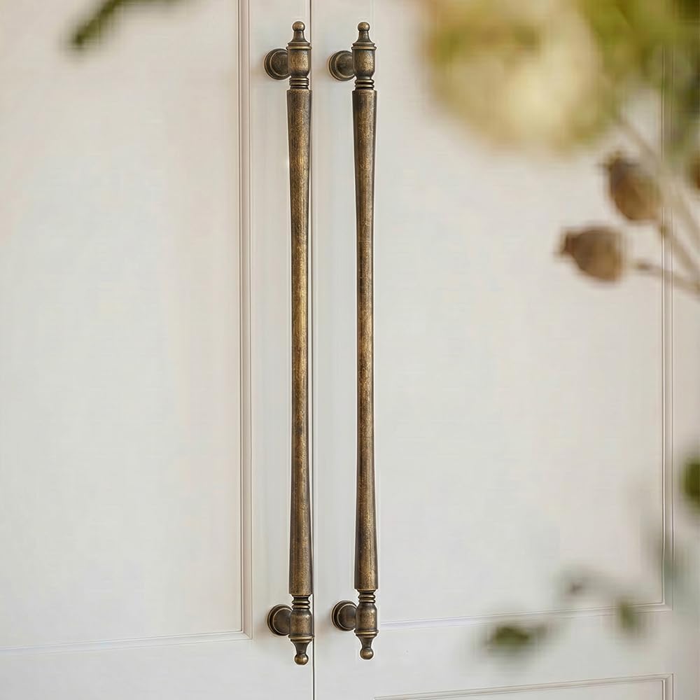 Goo-Ki Antique Brass Cabinet Pulls 12-5/8 Inch Hole Centers, 6 Pack, Zinc Alloy Vintage Handles for Kitchen, Pantry, Dresser, Vanity