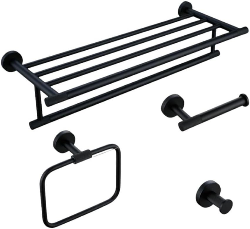 Modern Matte Black Bathroom Accessories Set with Towel Bar Bath Robe Hook and Brass Knurled Shelf Stylish Hardware Kit for Towels Paper and Tissues 3 Piece Set