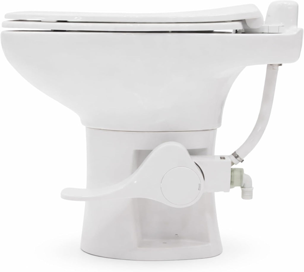 SEAFLO Porcelain RV Toilet with Elongated Bowl, 19' Residential Height, Gravity Flush, Foot Pedal Flush, Soft Close Seat, Easy Install, Camper Toilet, 4-Year Warranty, SFRTCH-02-01