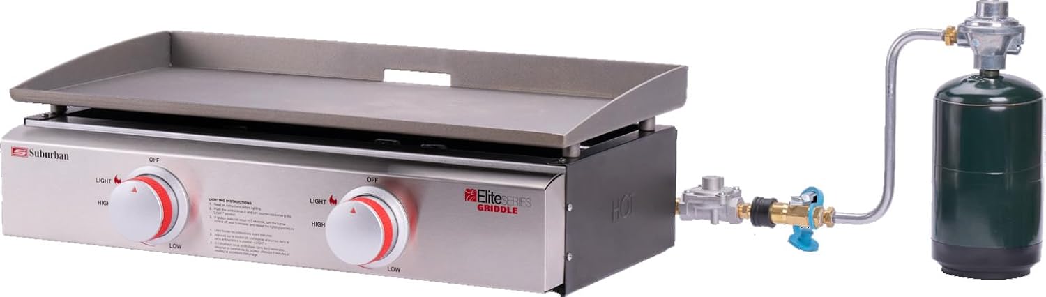 Suburban Signature 23' RV Griddle with Quick Connect and 1 lb. Bottle Adapter - Compact Stowable Design, 20% Hotter Than Comparable Units, CSA Certified for RV Outdoor Use (4063A)