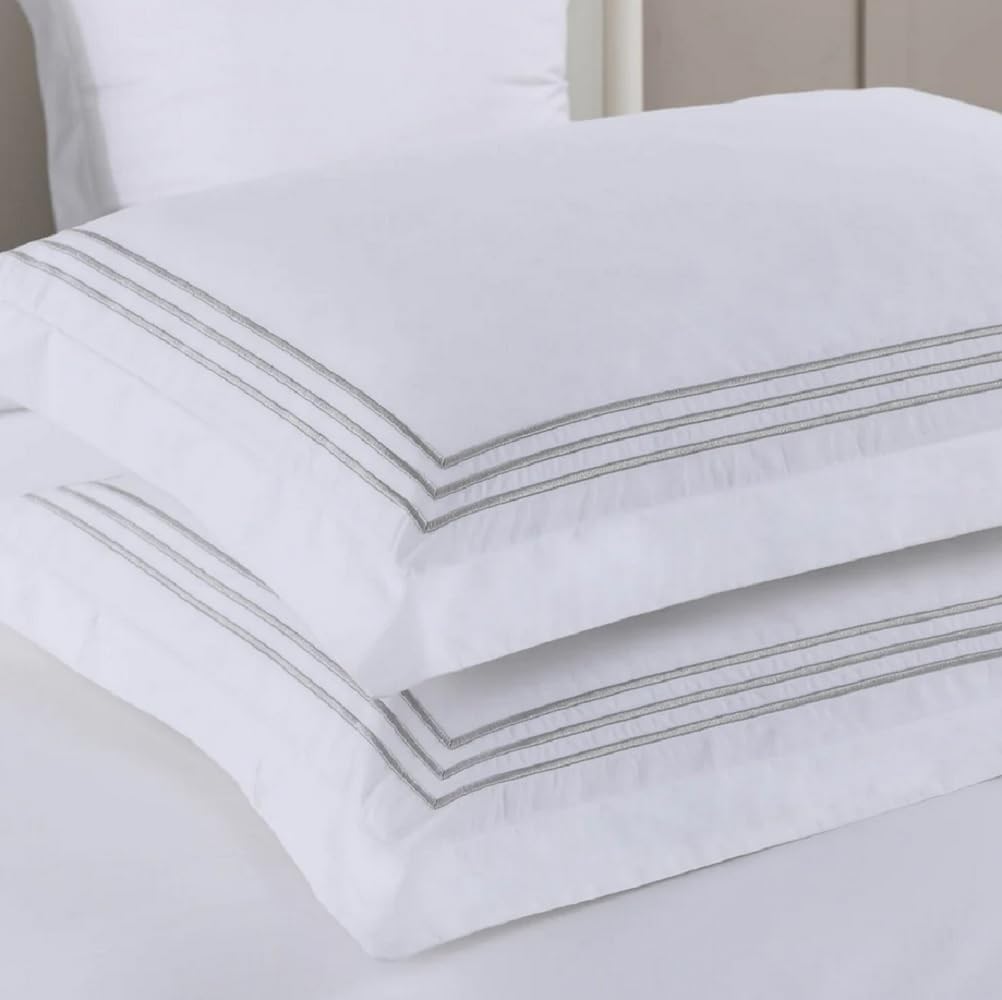 Royal Tradition Percale 3pc Duvet Cover Set (King/Calking, Grey) Adeline Embroidered Comforter Cover with Pillow Shams